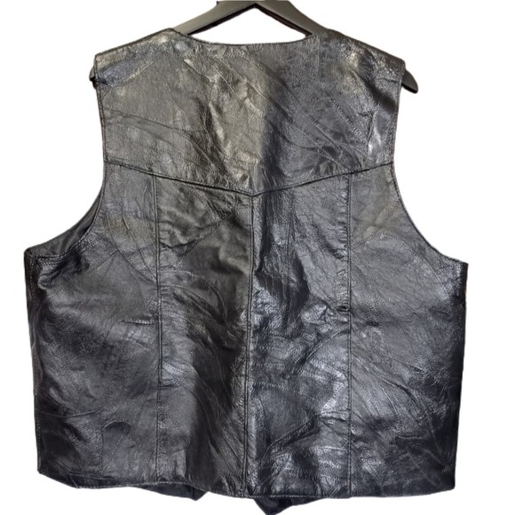 Leather Works Black Patchwork Motorcycle Biker Vest Men’s XL Snap Up - Picture 2 of 6